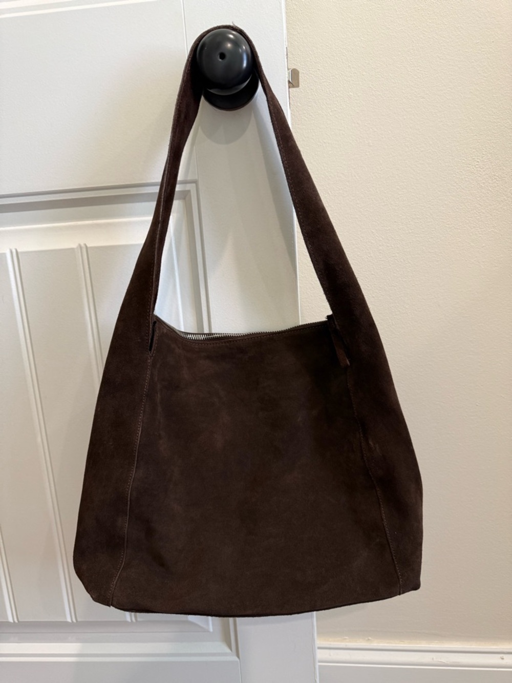 Dark Brown Suede Hobo Shoulder Bag